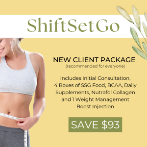 New Client Package for ShiftSetGo: Includes Consult, 4 Boxes of Food, 1 Week of Supplements, Collagen, BCAA and Weight Management Boost